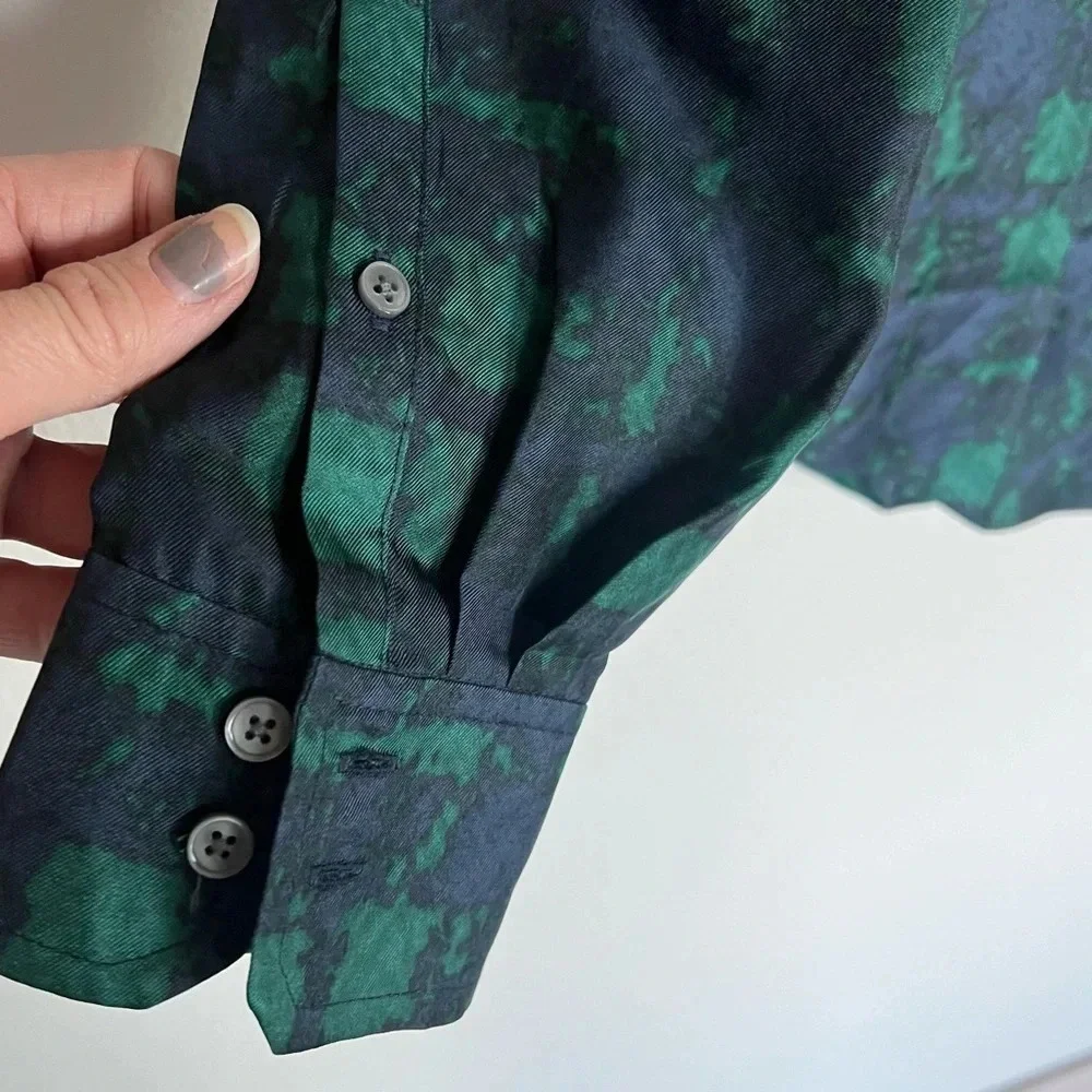 New J. Crew Collection Silk Twill Ruffle-collar Blouse Top Plaid Green Blue NWT